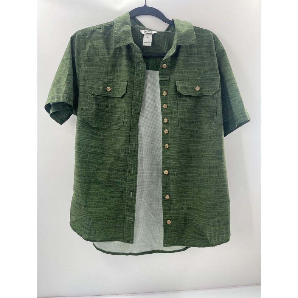 Duluth‎ Trading Co Mens Short Sleeve Button Up Shirt Olive Green Textured Medium